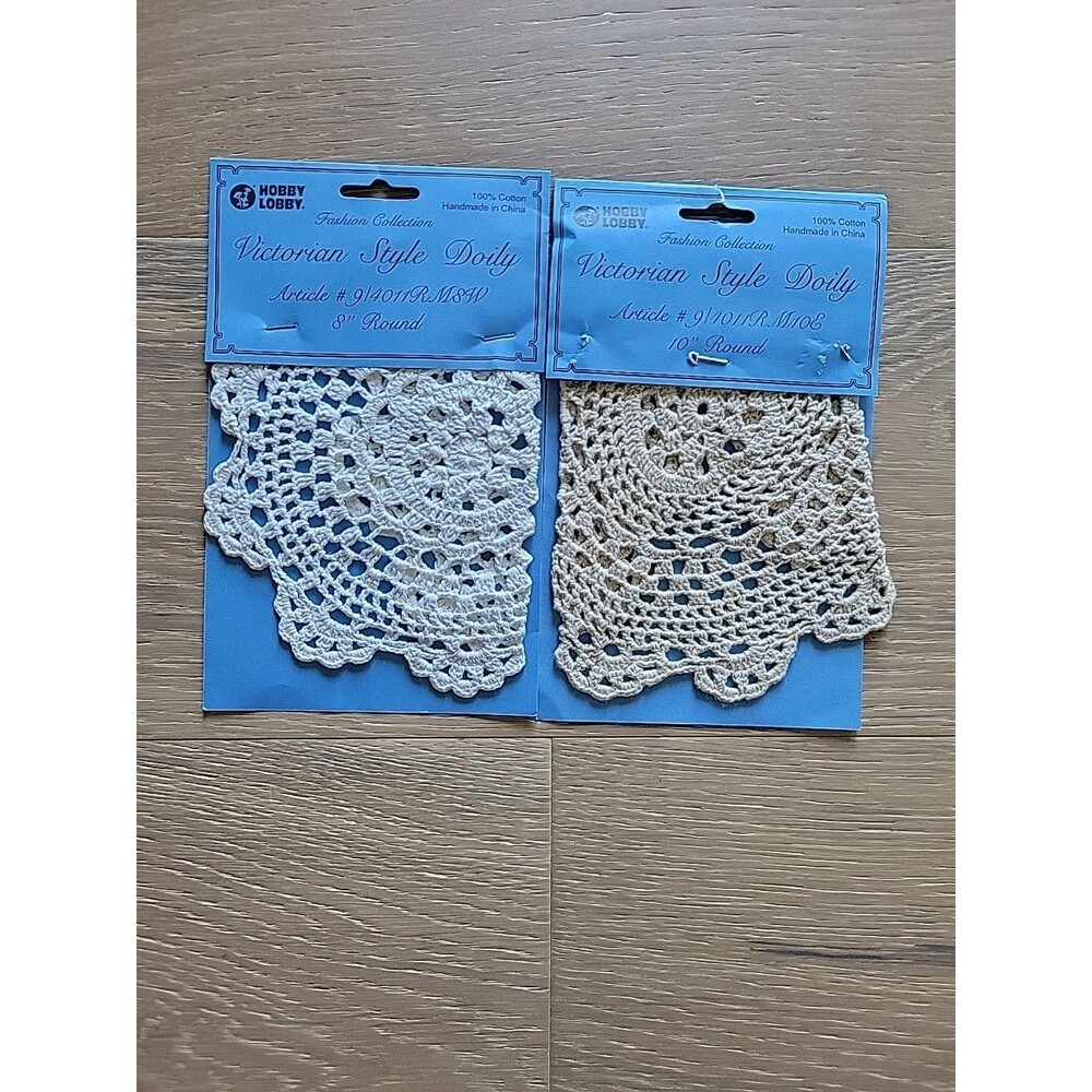 2 Victorian Style Crochet Doily 8",10" Round Cotton Hobby Lobby  Craft Dollhouse